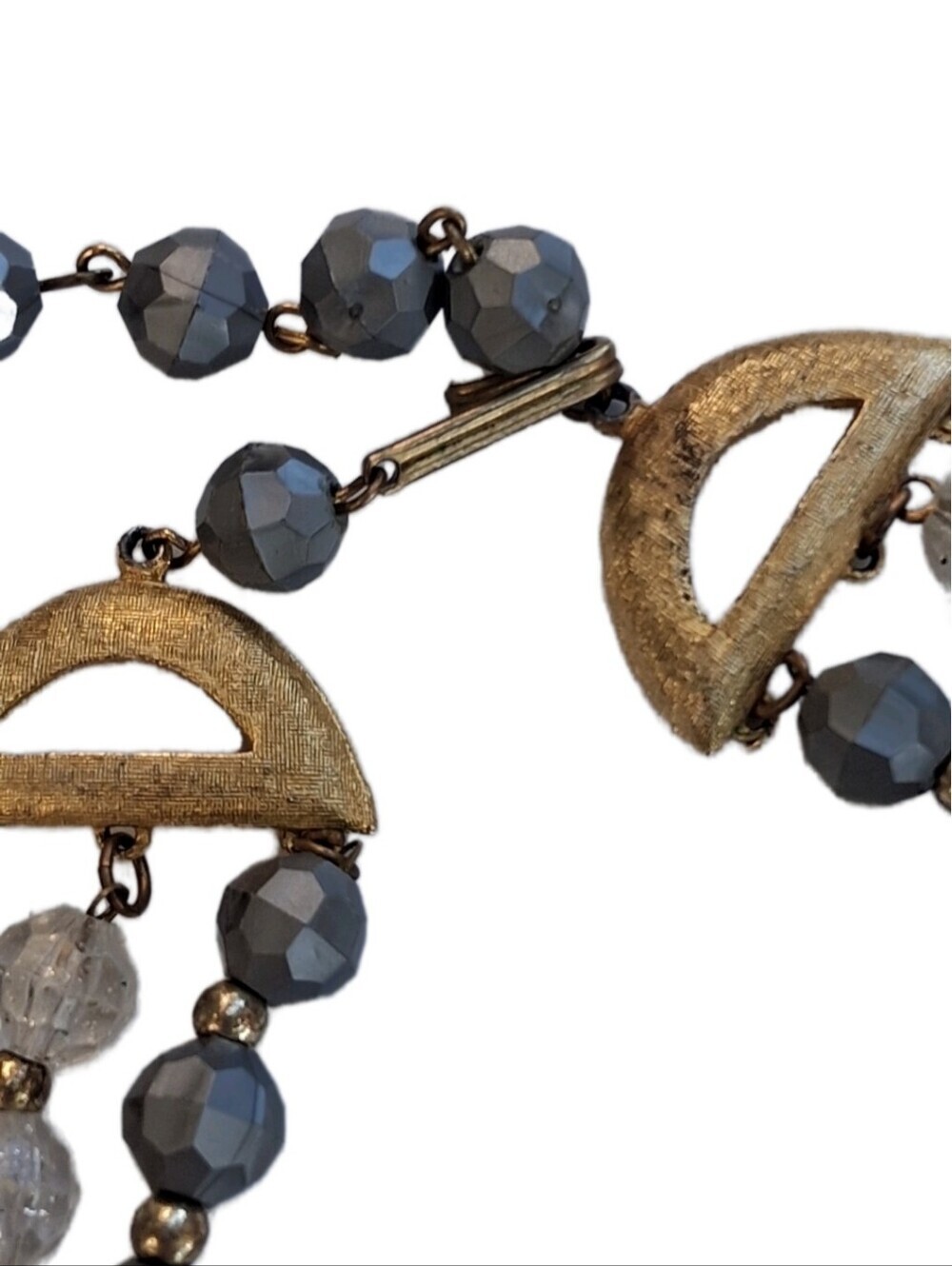 Vintage 1950s/60s Triple Strand Necklace - Grey, Crackle & Stardust Beads - Picture 6 of 6